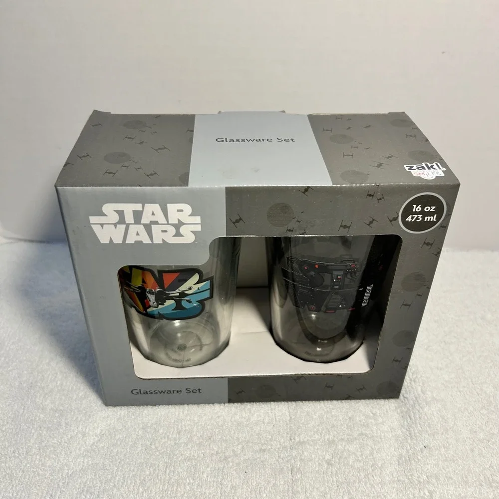 Star Wars Zak Designs Glassware Set 2 Pack 16oz Pint Glasses X-Wing Darth Vader